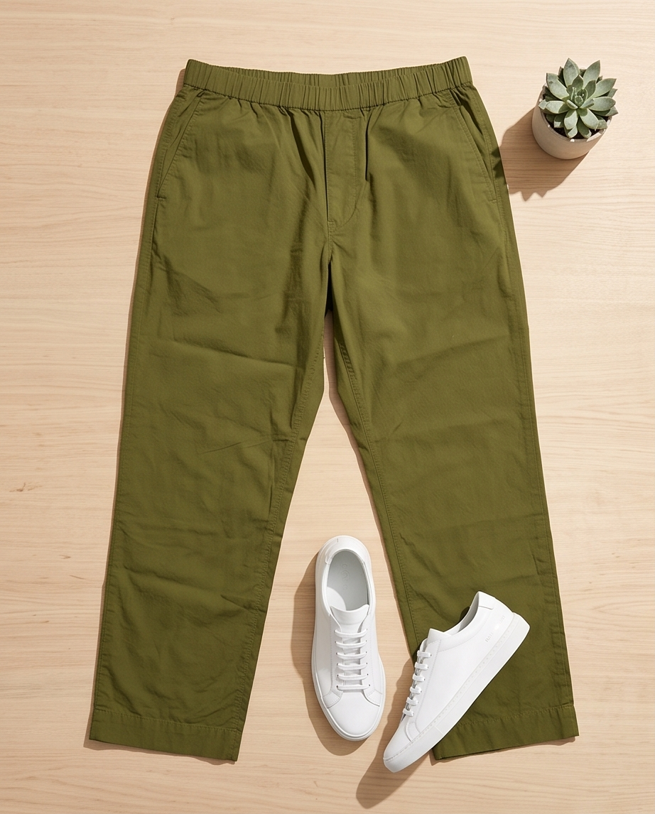 MARC O'POLO Pantaloni damă casual 100% bumbac, talie elastică, verde Fern Green