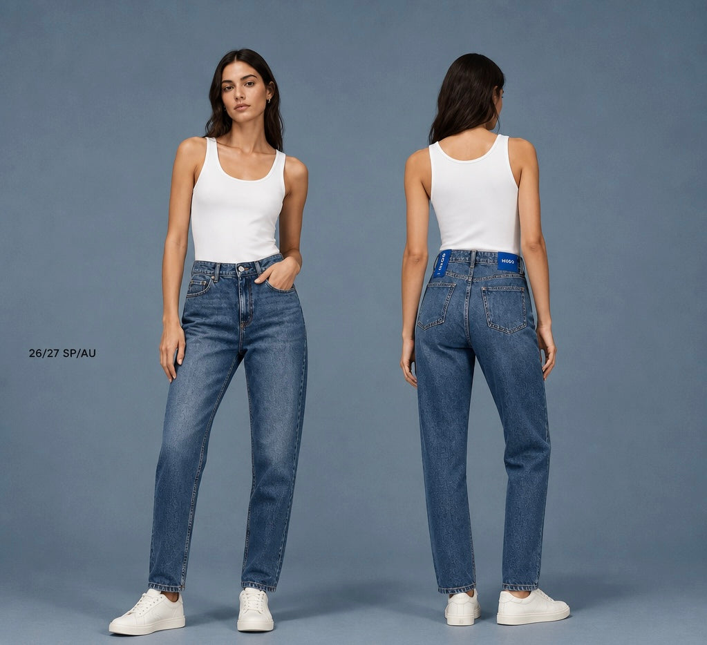 HUGO MOM Jeans Blue High Waist – 99% Bumbac , Talie inalta