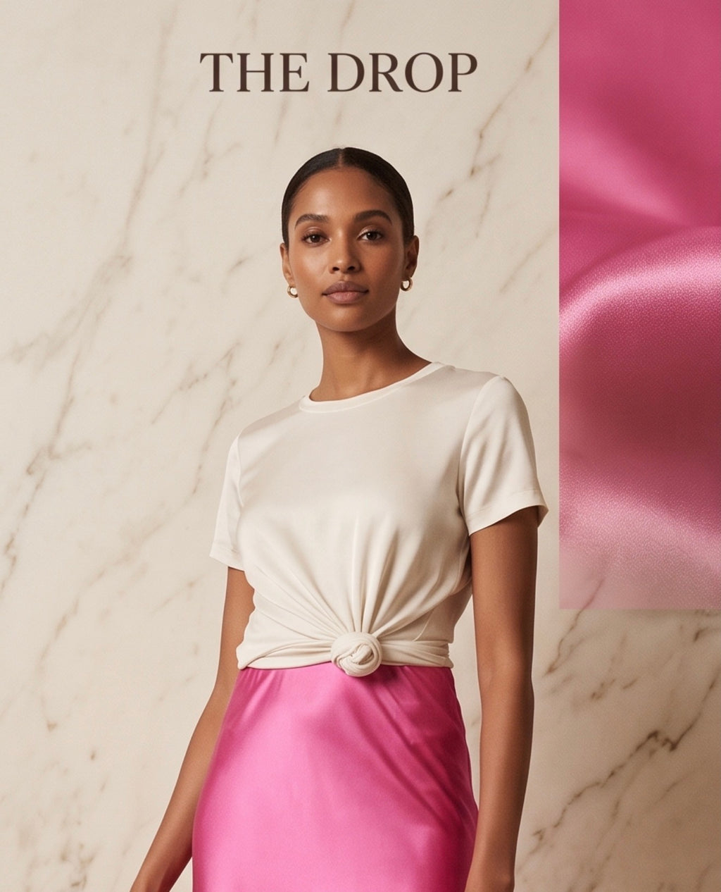 Fustă satinată midi Maya Hot Pink – The Drop