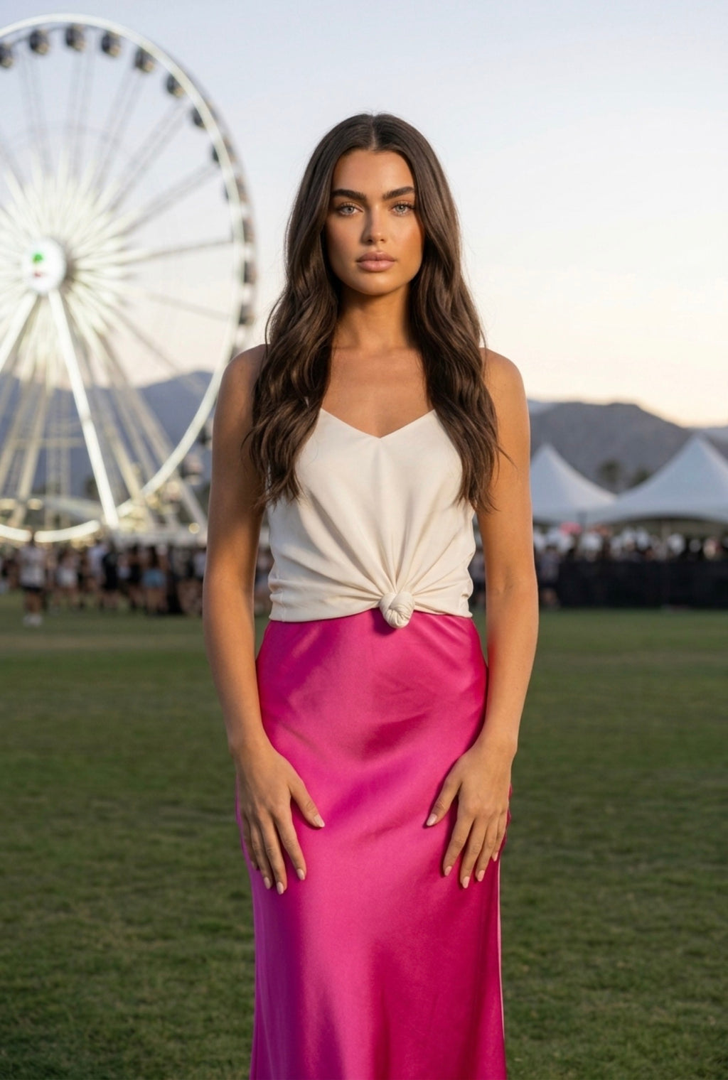 Fustă satinată midi Maya Hot Pink – The Drop