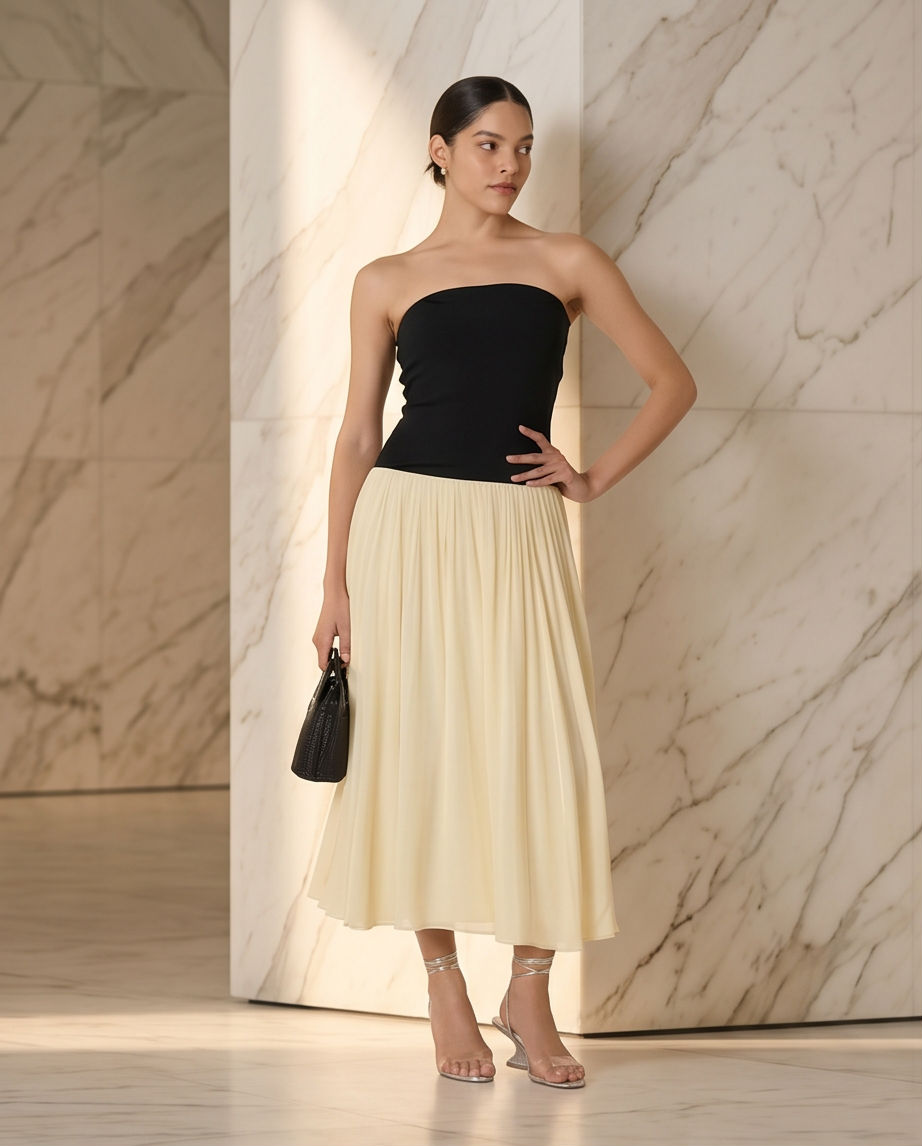 THE DROP Rochie maxi Lillian fara bretele ivory