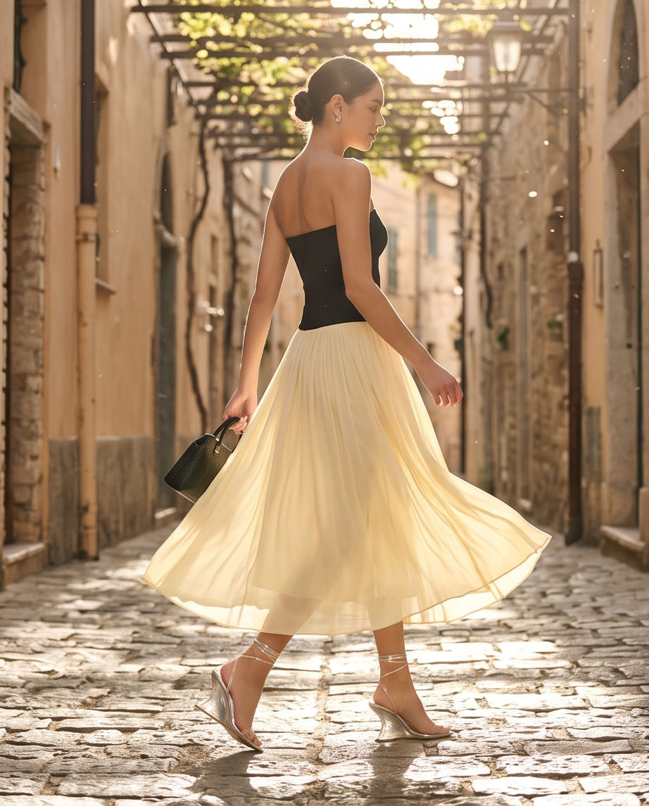 THE DROP Rochie maxi Lillian fara bretele ivory