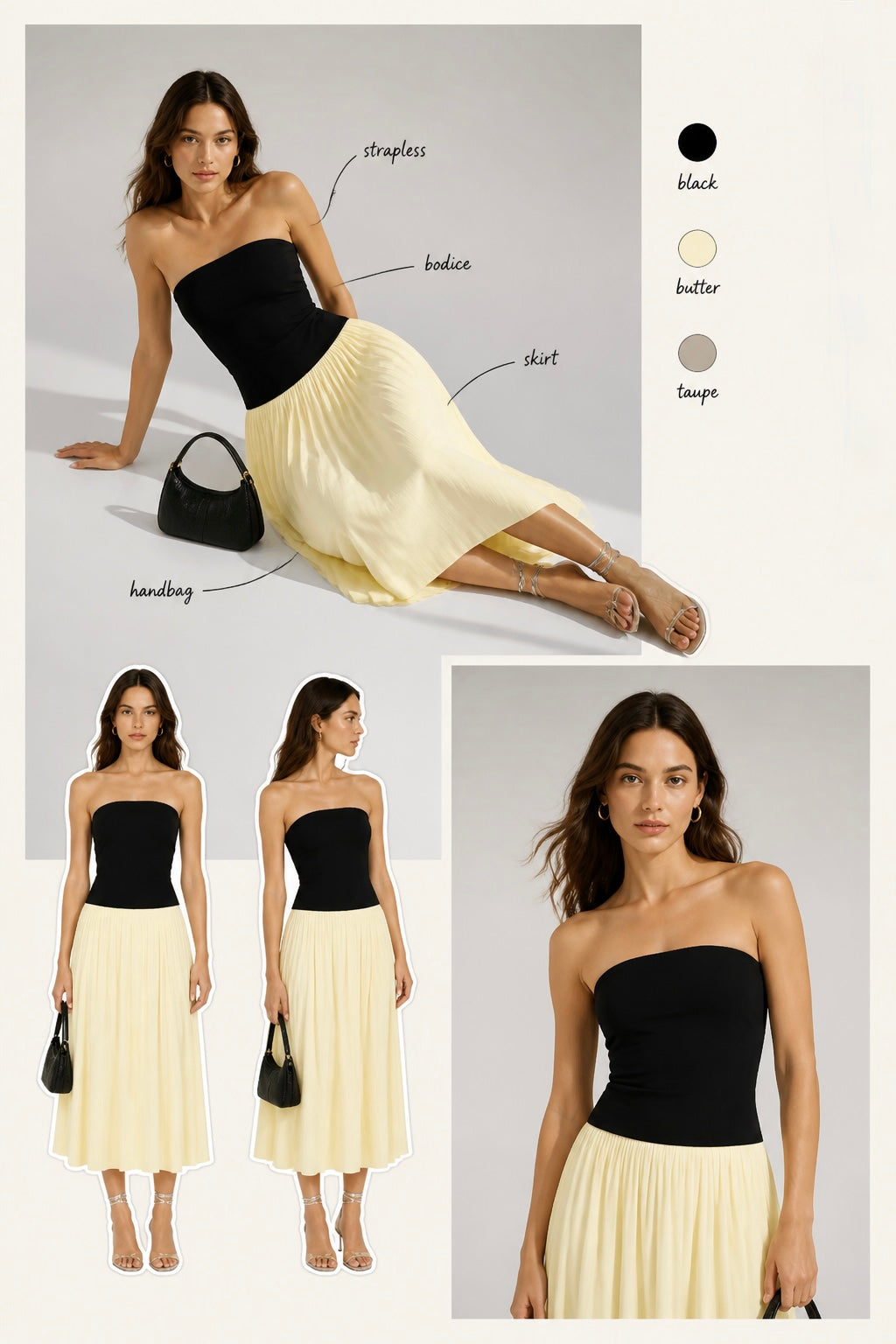 THE DROP Rochie maxi Lillian fara bretele ivory