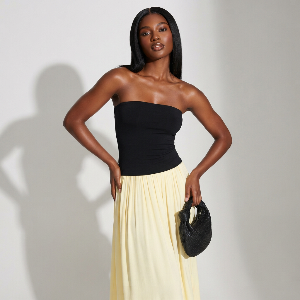 THE DROP Rochie maxi Lillian fara bretele ivory