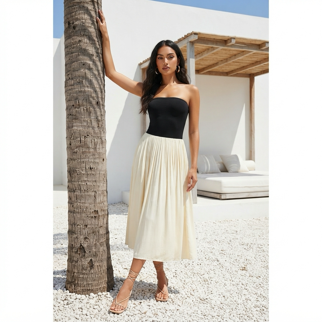 THE DROP Rochie maxi Lillian fara bretele ivory