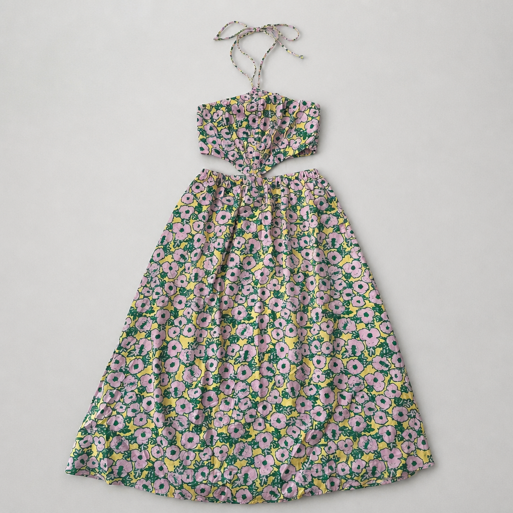 Rochie The Drop Brinda cu decupaje și imprimeu floral roz/galben