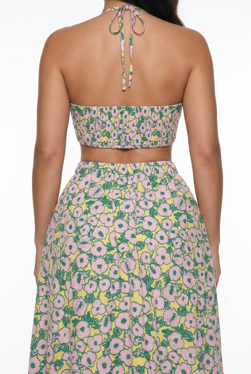 Rochie The Drop Brinda cu decupaje și imprimeu floral roz/galben