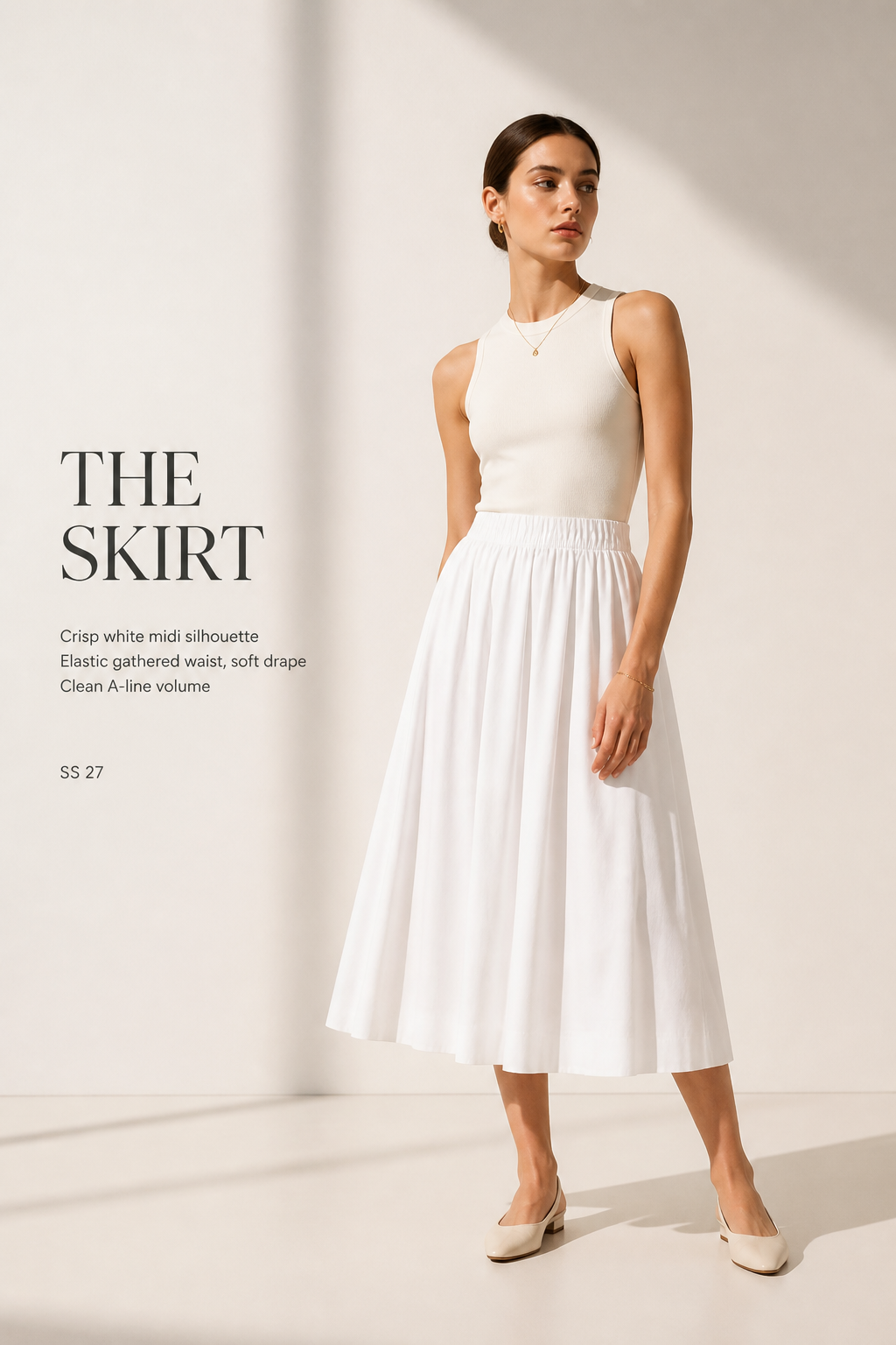 Fustă midi din poplin de bumbac The Drop Arlo – Albă