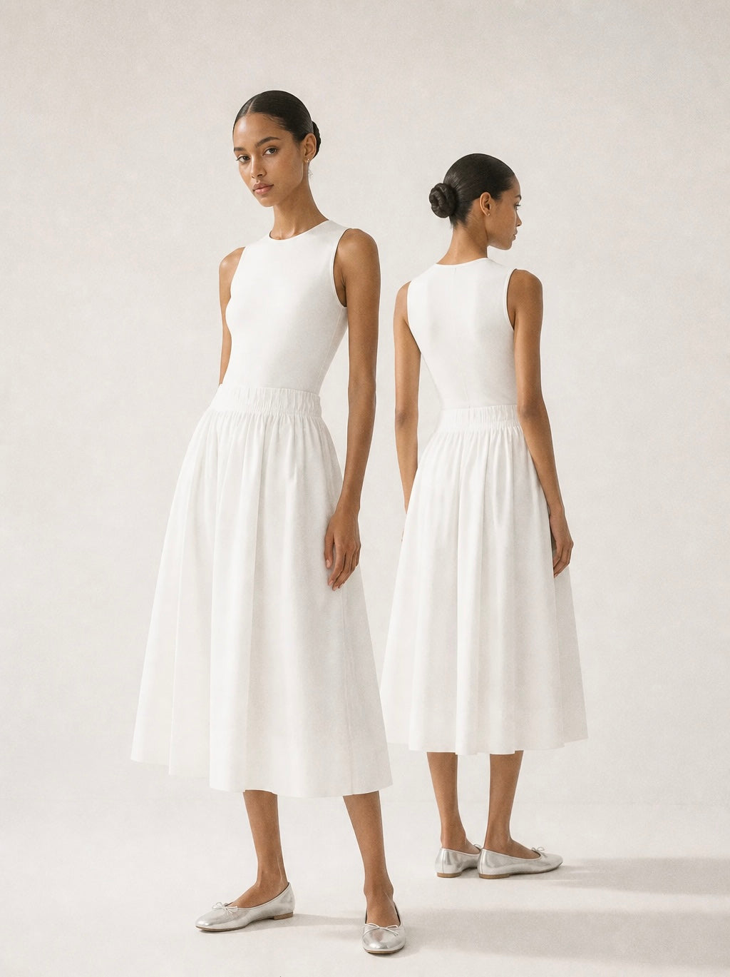 Fustă midi din poplin de bumbac The Drop Arlo – Albă