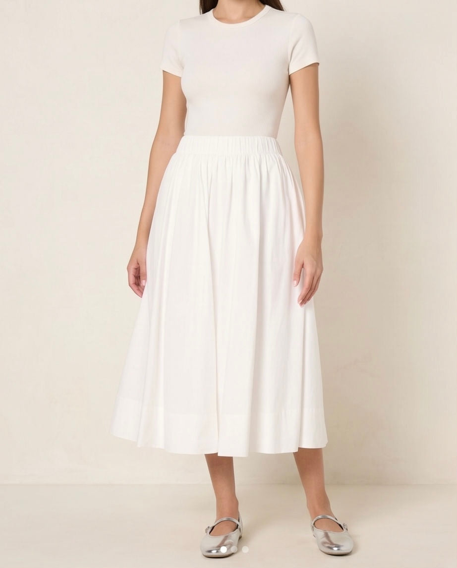 Fustă midi din poplin de bumbac The Drop Arlo – Albă