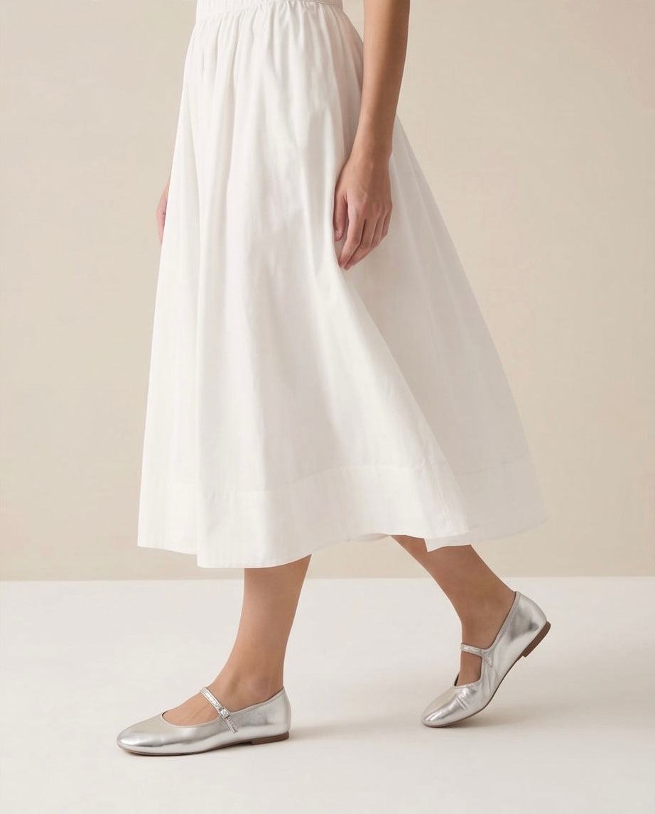 Fustă midi din poplin de bumbac The Drop Arlo – Albă