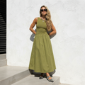 The Drop Martini Maxi Dress Olive – Rochie Lungă din Bumbac Premium