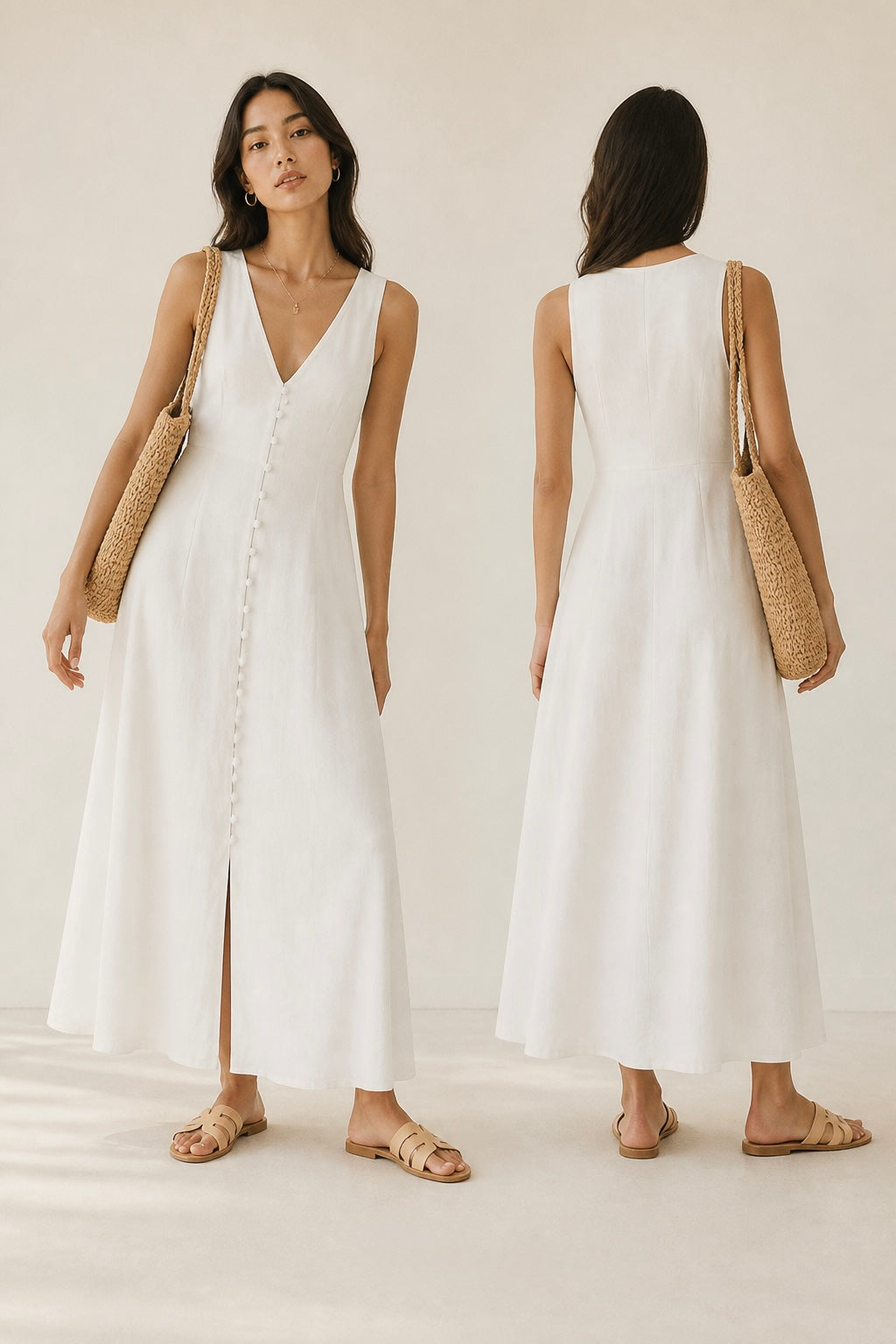 Rochie Maxi cu Decolteu în V și Nasturi Decorativi – The Drop