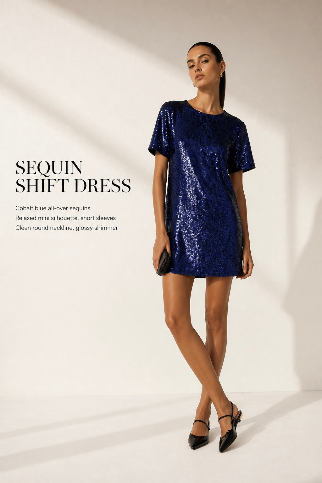 THE DROP Rochie mini Reina cu paiete – Argintiu / Negru / Albastru