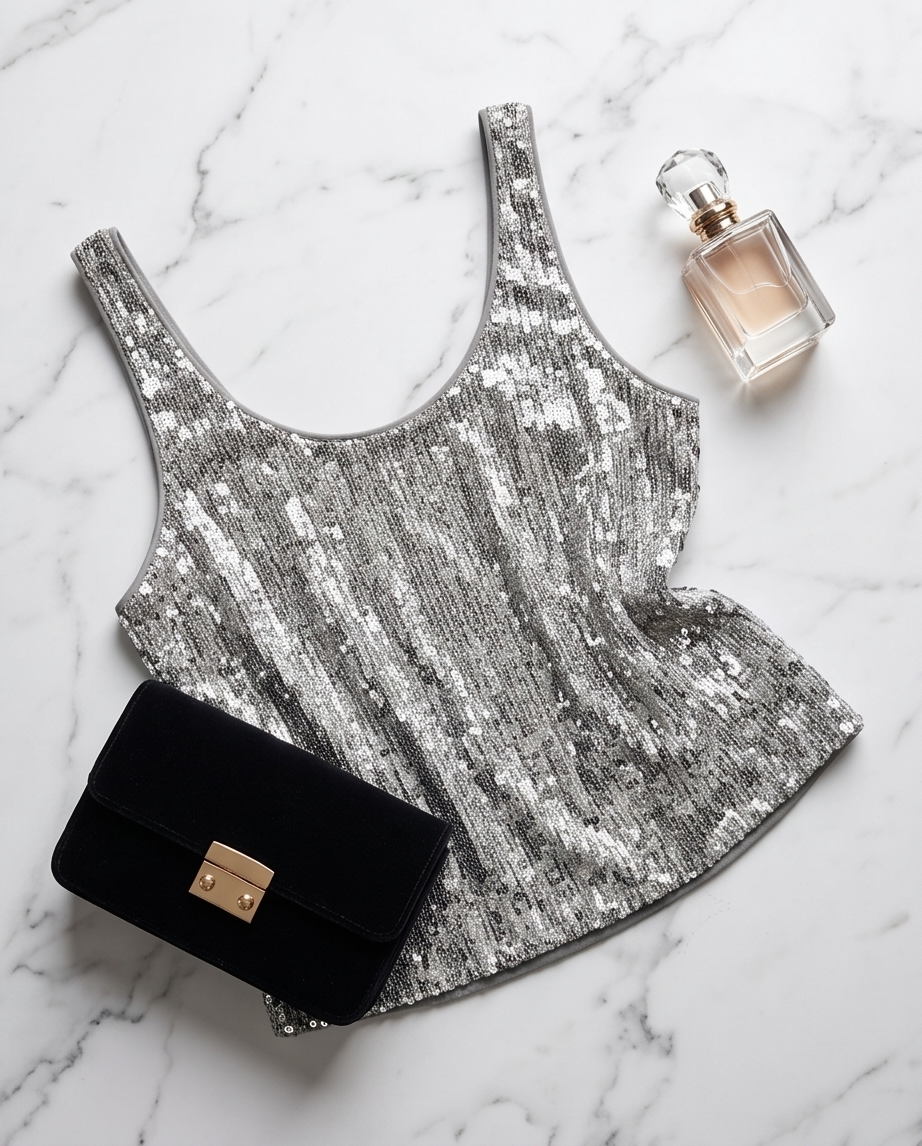 RISA Sequin Cami Top Maiou – Silver | The Drop
