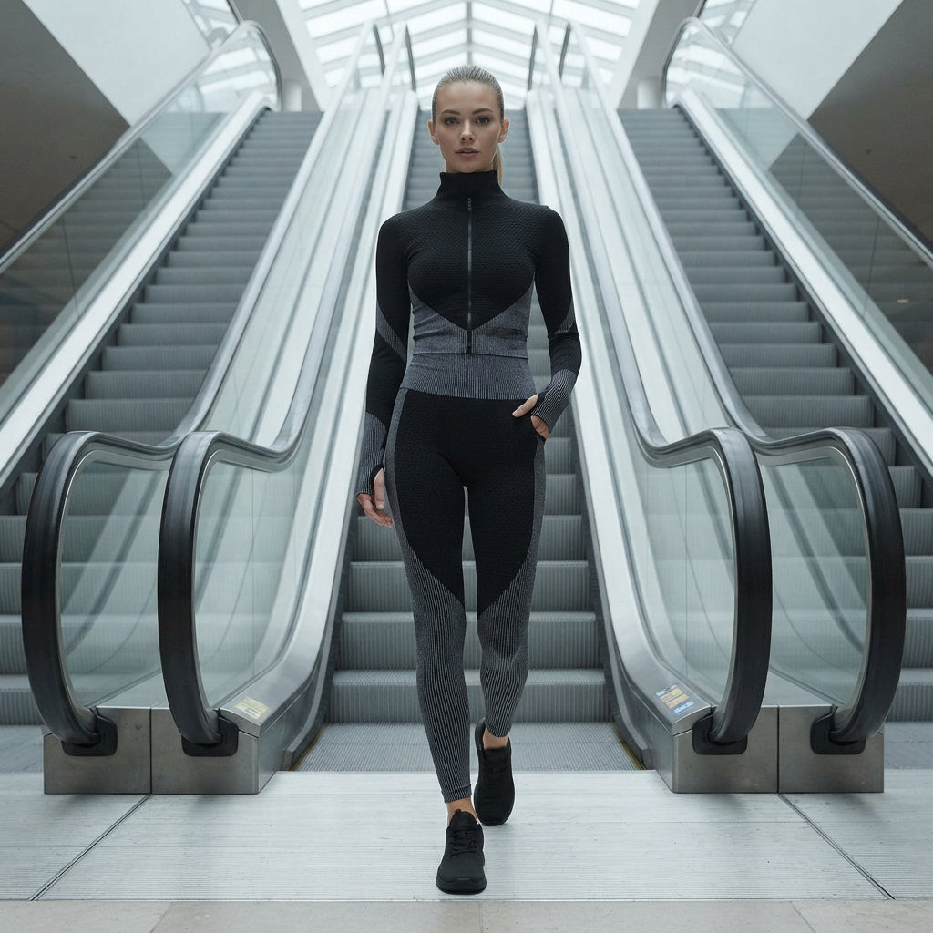 Design by M-17 – Bluză Sport Seamless Premium cu Fermoar Textured Panel Black/Grey