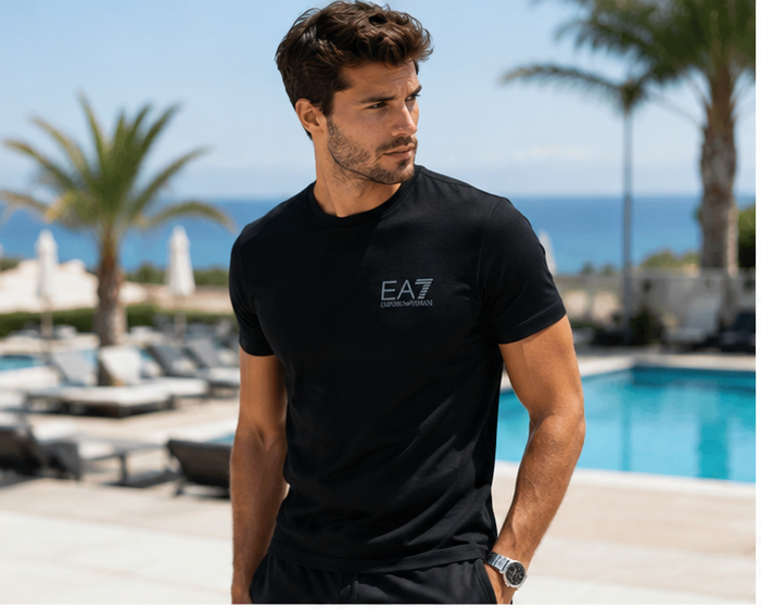 Tricou Bărbați EA7 Emporio Armani Negru Logo 95% Bumbac 5% Elastan