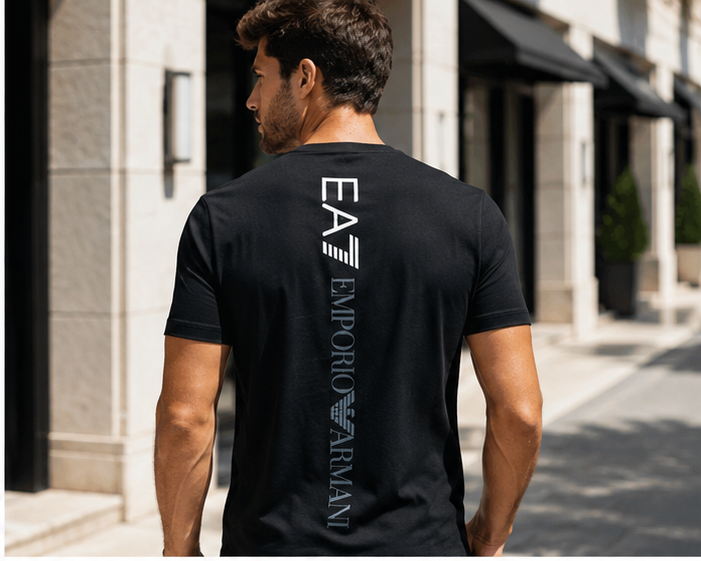 Tricou Bărbați EA7 Emporio Armani Negru Logo 95% Bumbac 5% Elastan