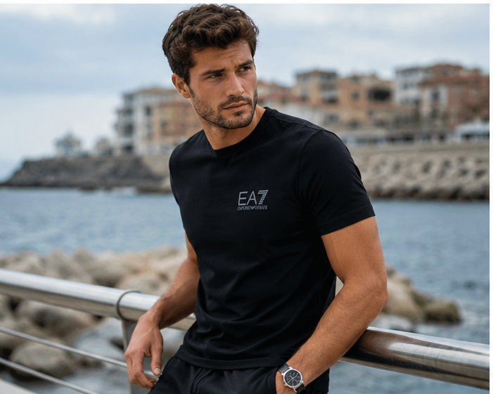 Tricou Bărbați EA7 Emporio Armani Negru Logo 95% Bumbac 5% Elastan