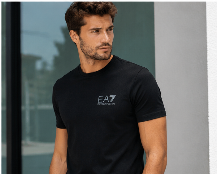 Tricou Bărbați EA7 Emporio Armani Negru Logo 95% Bumbac 5% Elastan