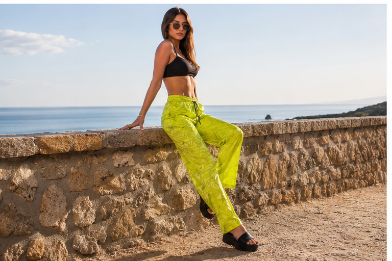 Just Cavalli Pantaloni Damă Jacquard Neon Lime