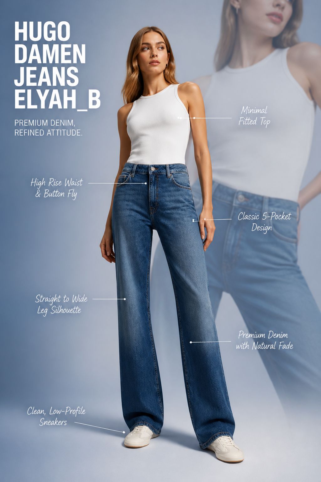 HUGO Jeans Damă Elyah_B Blue Denim Originali