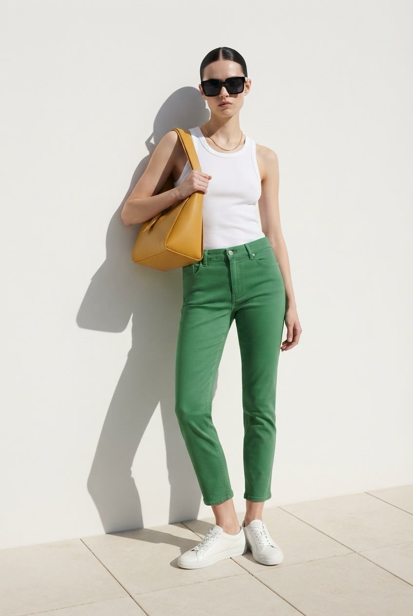 SPRINGFIELD Jeans Slim Cropped Damă Verzi Regular Waist Originali