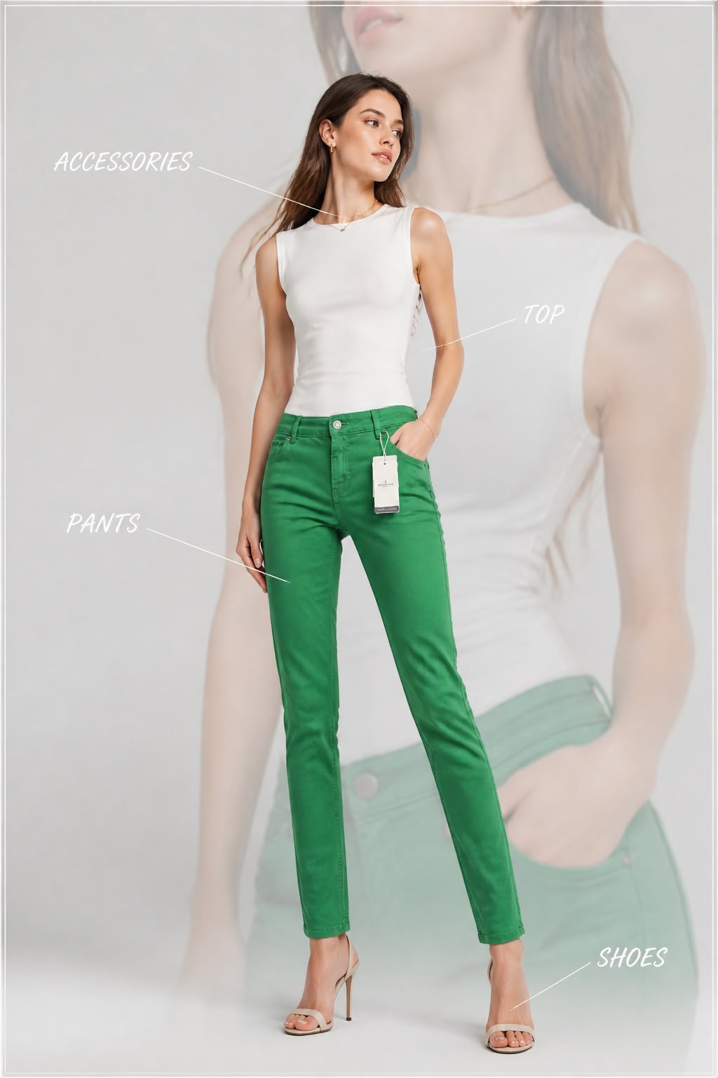 SPRINGFIELD Jeans Slim Cropped Damă Verzi Regular Waist Originali