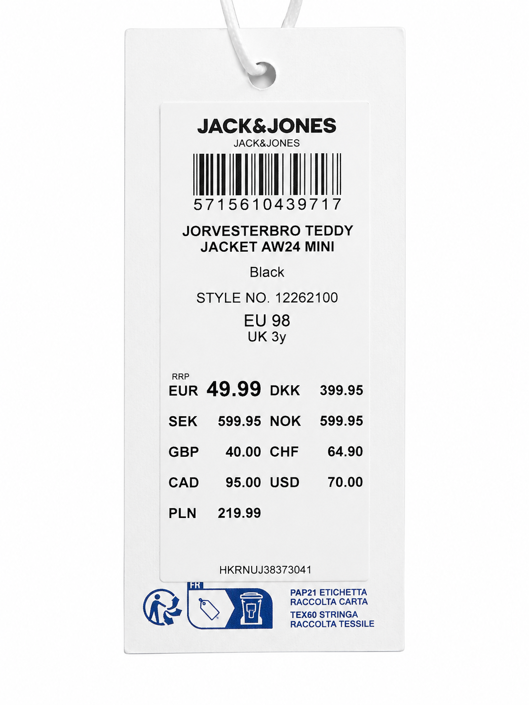 Geacă teddy JACK & JONES băieți JORVESTERBRO neagră