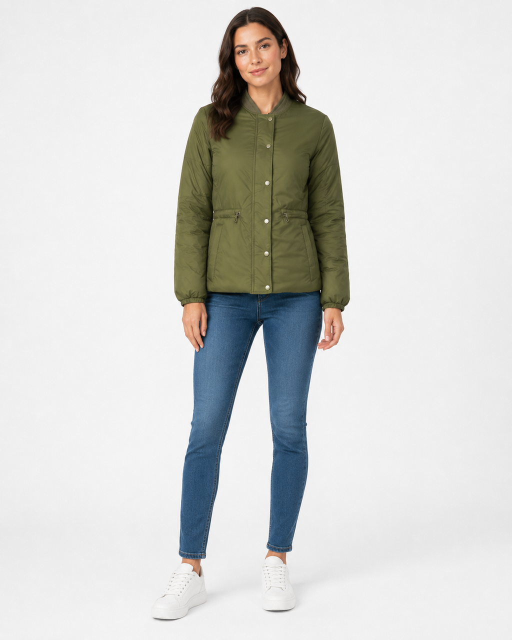 Geacă bomber AMAZON ESSENTIALS femei Waist Padded Puffer verde olive