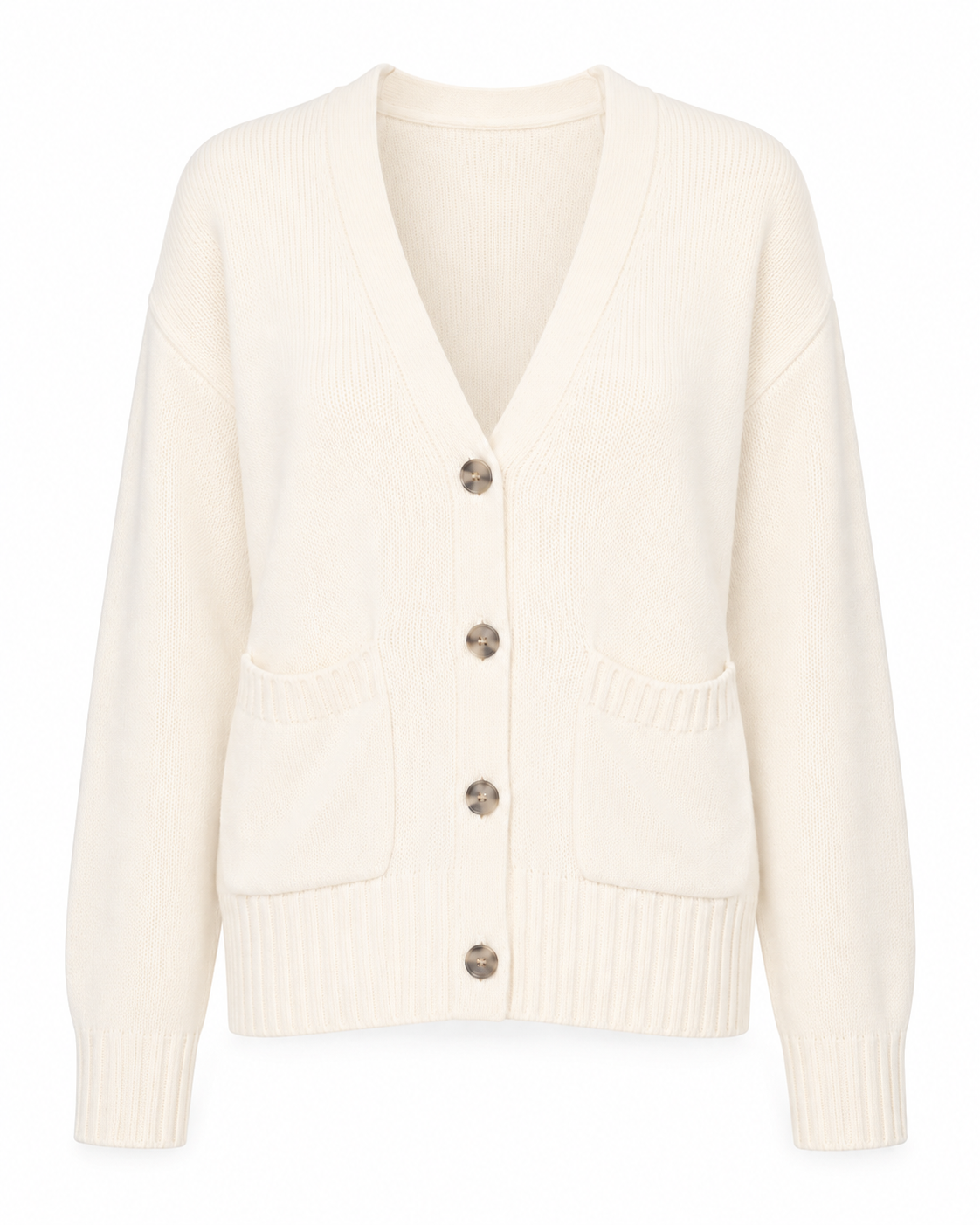 Cardigan damă The Drop Brigitte tricotat gros, Whisper White