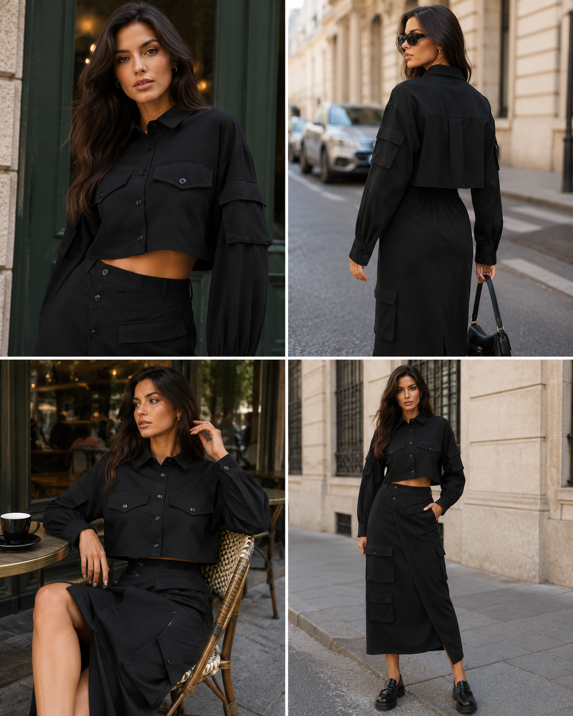 Jachetă THE DROP damă Black Cropped Cargo Shirt Jacket neagră