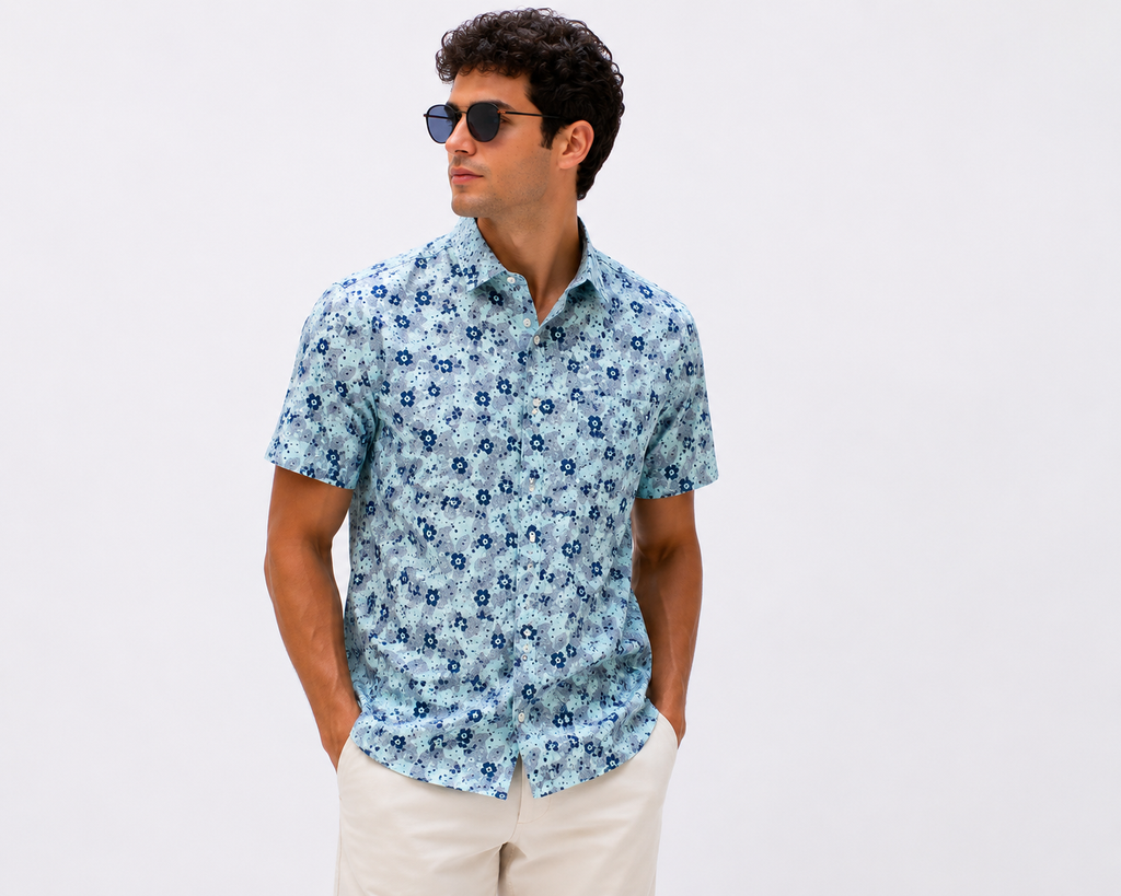 Cămașă bărbați Slim Fit Stretch Poplin , mânecă scurtă
