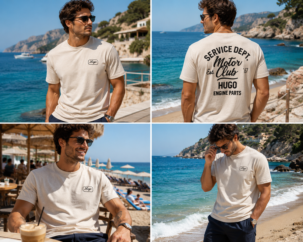 Tricou HUGO Nampie Bej Deschis Logo Bărbați Regular Fit XS – Nou cu etichetă