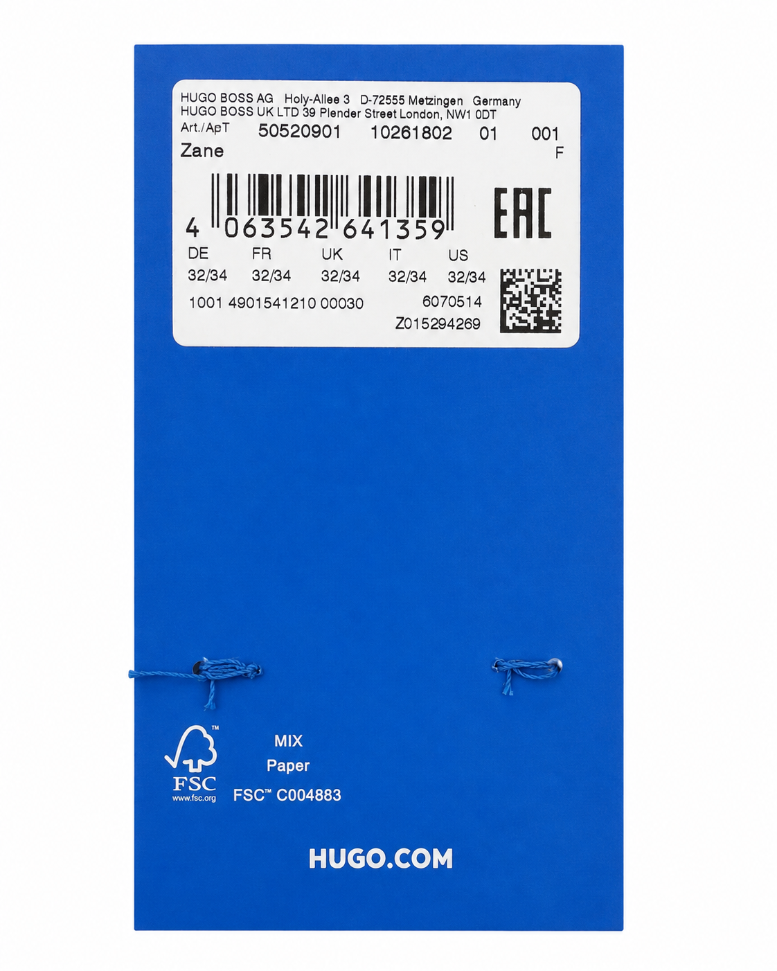 Blugi HUGO Blue Zane bărbați Skinny Fit