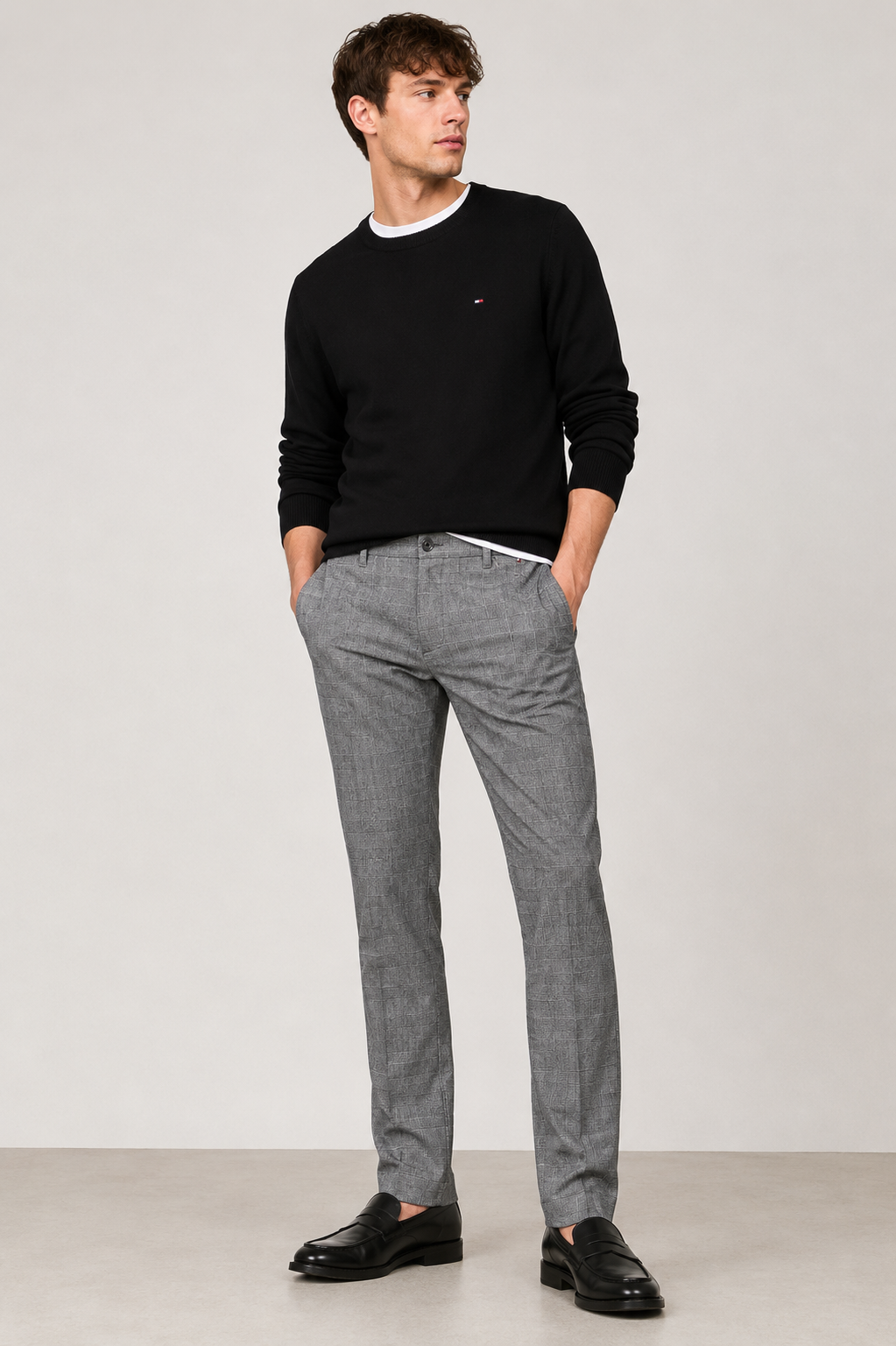 Pantaloni Tommy Hilfiger Denton Brushed Check Bărbați Gri (Hydrogen Grey) Originali