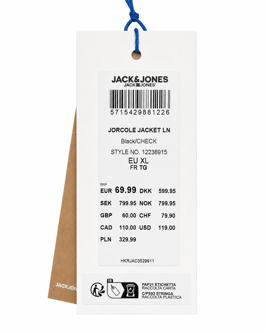 Geacă JACK & JONES bărbați JORCOLE JACKET Black Check