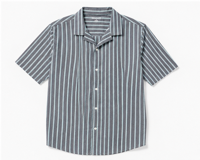 Cămașă de Vacanță -Fit Navy Awning Stripe Mânecă Scurtă