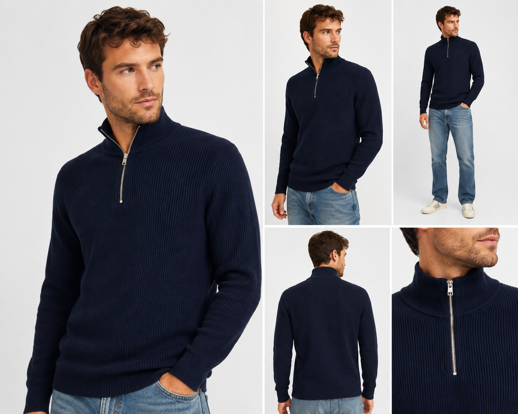 JACK & JONES JPRBLUCHRISTER Knit Half Zip Night Sky – Pulover Bărbați