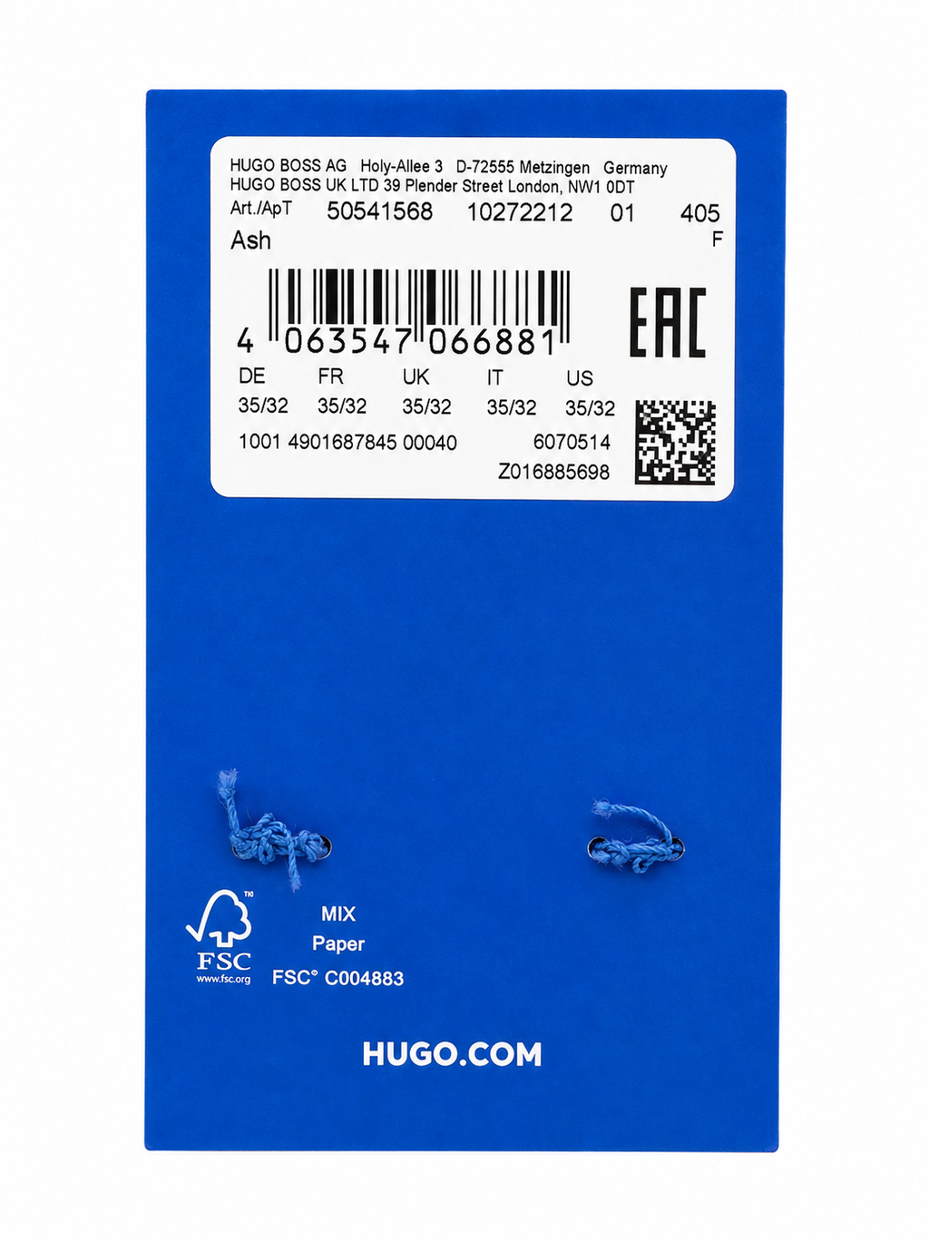Blugi HUGO Blue Ash bărbați Slim Fit