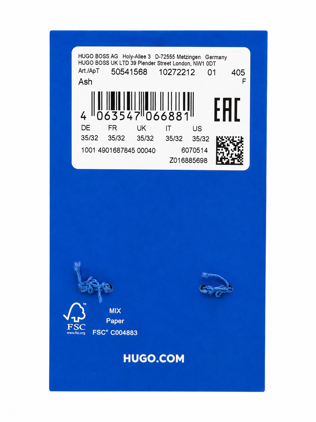 Blugi HUGO Blue Ash bărbați Slim Fit