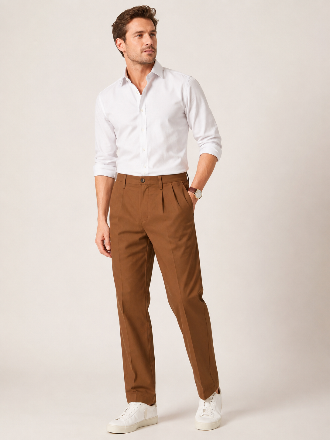 Pantaloni Chino Bărbați Classic Fit Pleated
