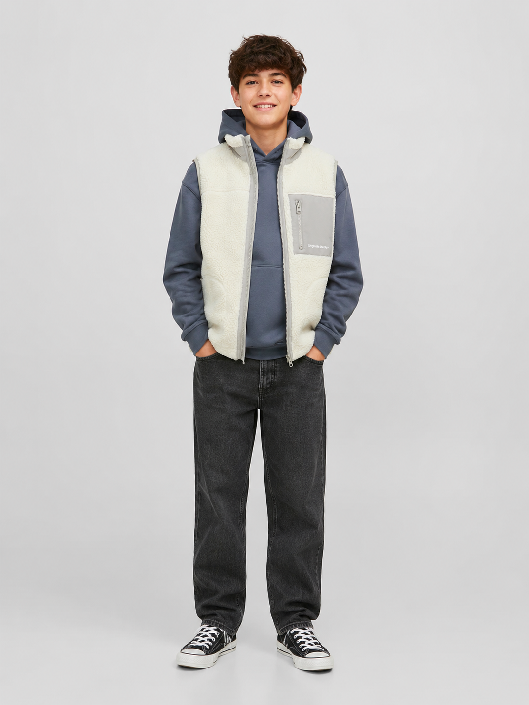 Vestă teddy JACK & JONES Junior băieți JORVESTERBRO Cloud Dancer