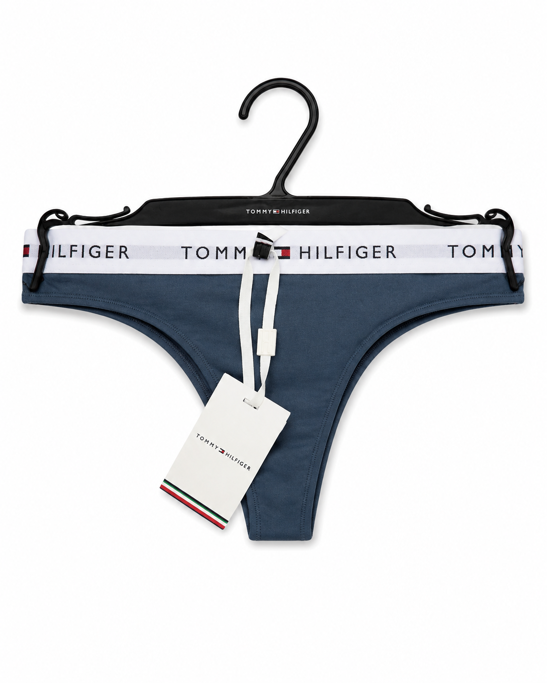 Chiloți tanga Tommy Hilfiger damă cu betelie logo Iron Blue