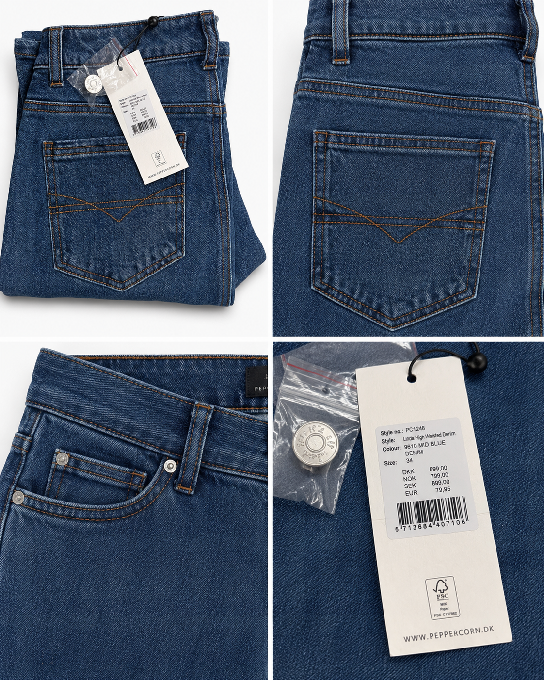 Peppercorn Linda High Waisted Denim Jeans Damă Mid Blue