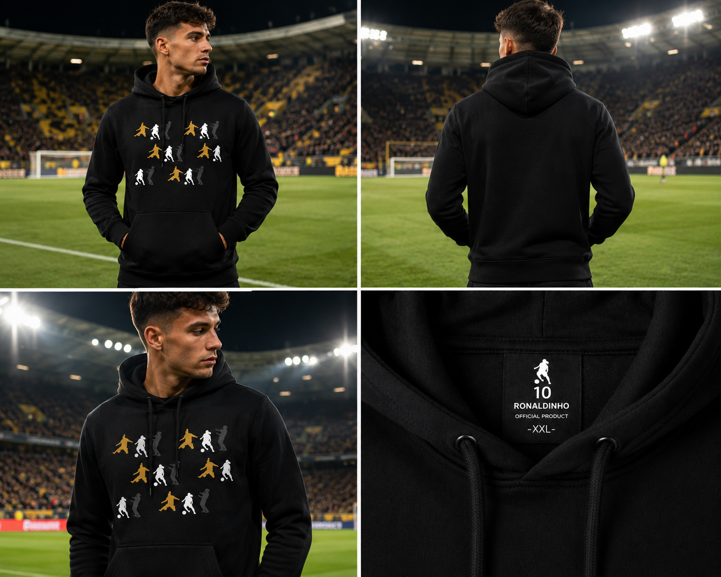 Hanorac Ronaldinho 10 Official Product Negru cu Glugă