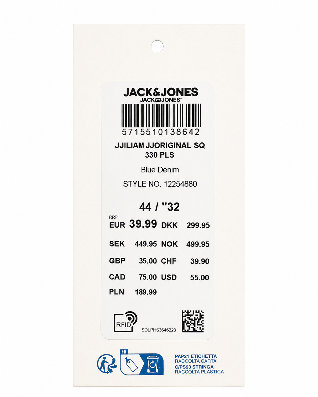 Blugi bărbați JACK & JONES Plus Liam Skinny Fit, Blue Denim