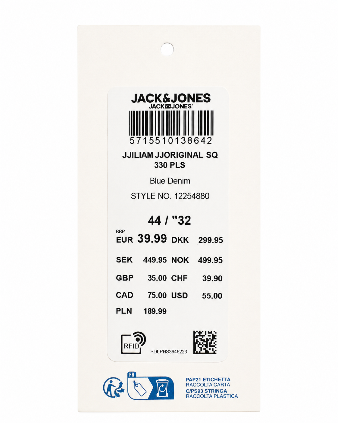 Blugi bărbați JACK & JONES Plus Liam Skinny Fit, Blue Denim