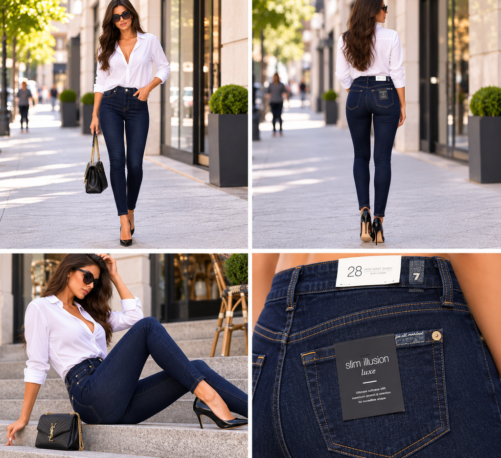 7 For All Mankind HW Skinny Jeans Damă – Slim Illusion Luxe Certainty – Dark Indigo