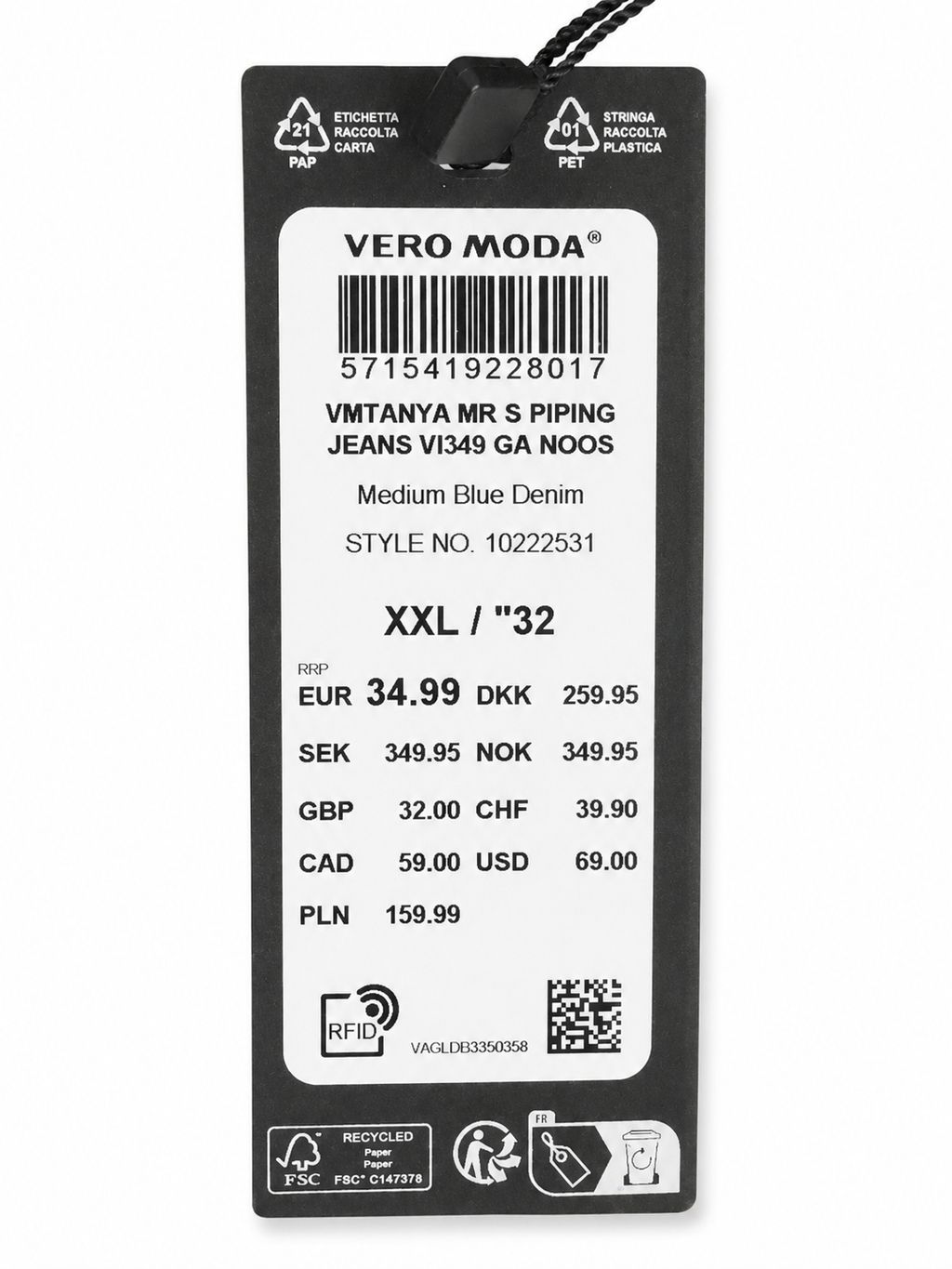 Blugi skinny damă VERO MODA Tanya, talie medie, Medium Blue Denim